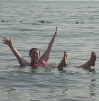 Floating in the Dead Sea.